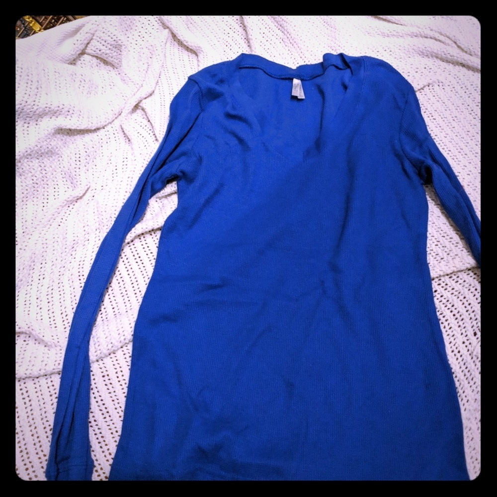 Blue Long Sleeve Waffle Knit